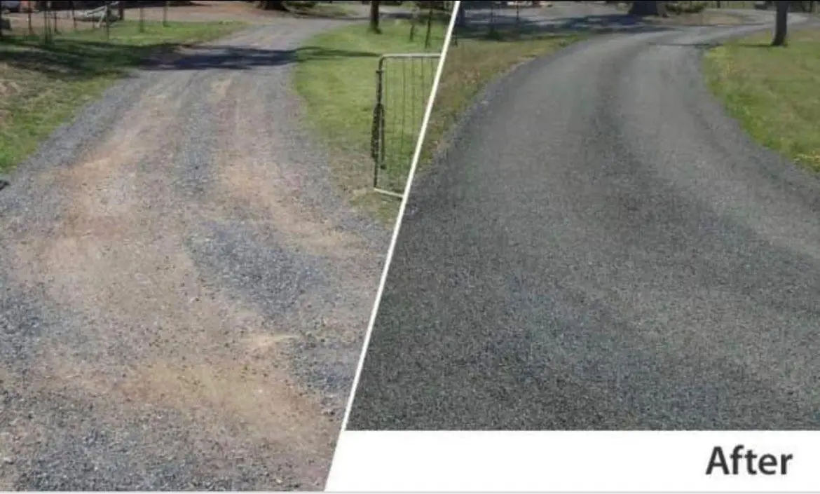 Before and after asphalt driveway resurfacing